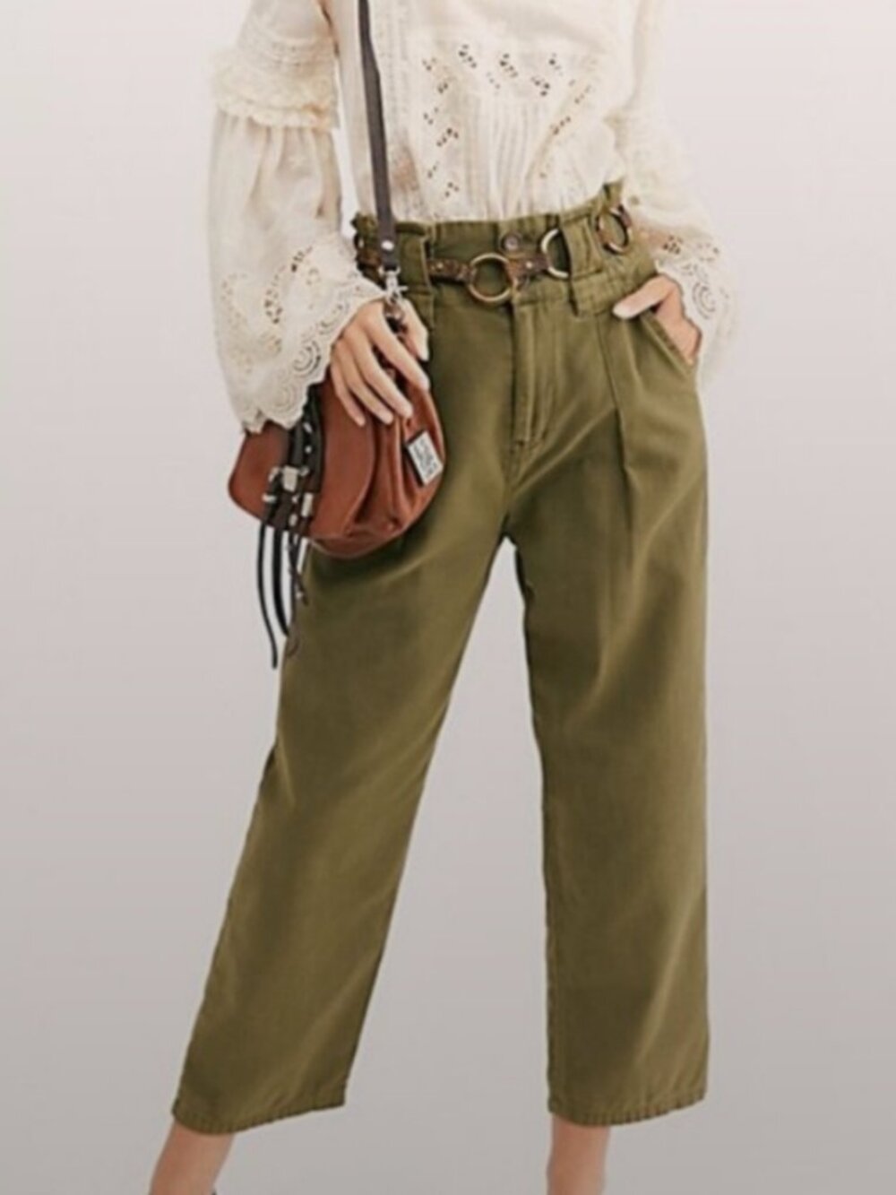 FREE PEOPLE One Way high waist pants army Crop Womens NWT Size 6
